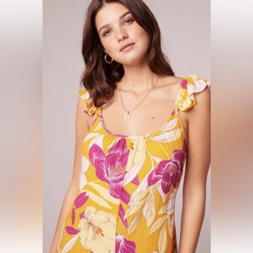 BNWT Band Of Gypsies Euphoria Gold Floral Wide Leg Jumpsuit Women’s Size Small - Picture 3 of 7